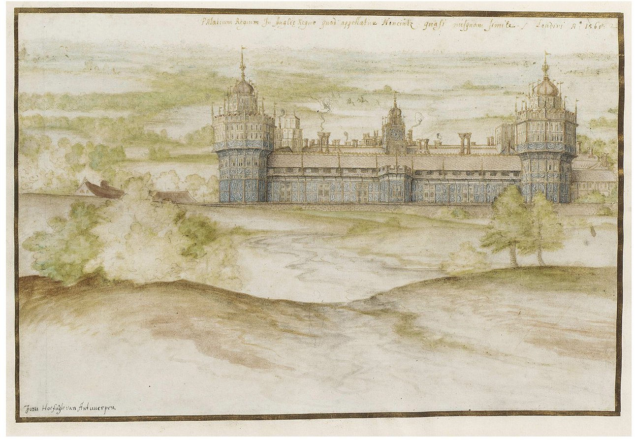 Йорис Хуфнагель. Дворец "Несравненный". Вид с юга. 1568. Акварель. Courtesy Victoria and Albert Museum, Londo