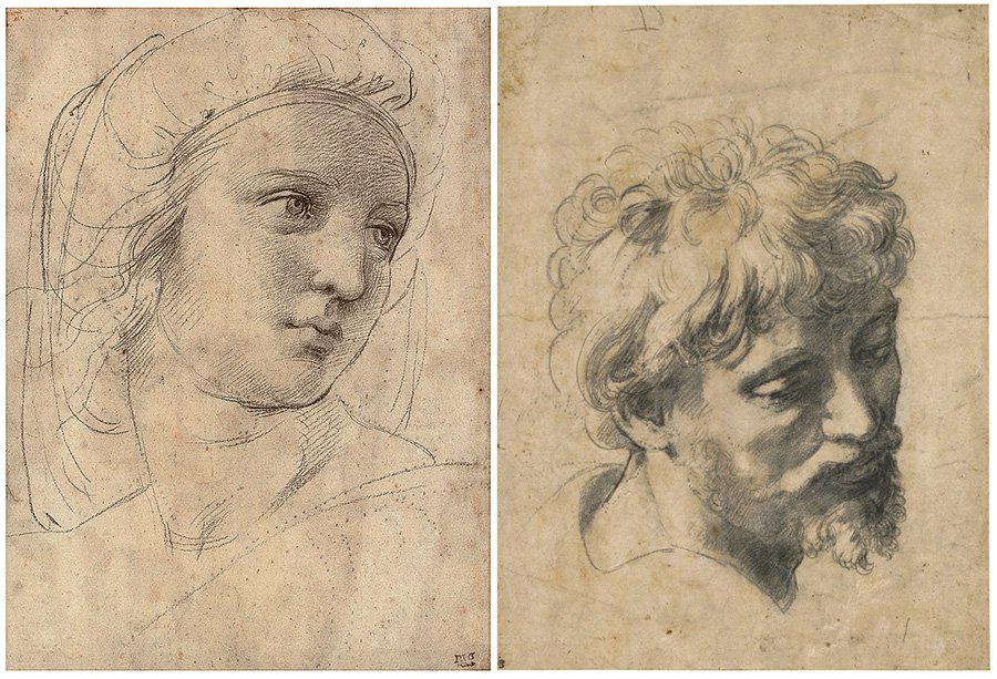 Рафаэль Санти. «Голова музы». Фото: Christie's. Рафаэль Санти. «Голова молодого апостола». Фото: Sotheby's