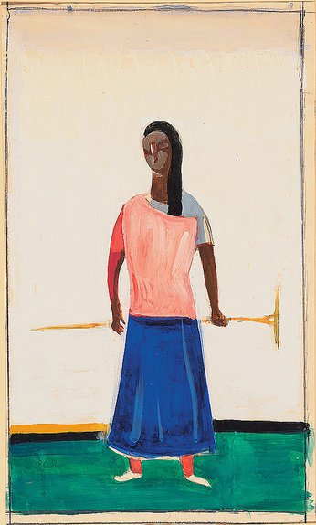 Константин Рождественский. "Фигура крестьянки с граблями". 1931. Бумага, масло. 73х43 см / Коллекция Манашеровых