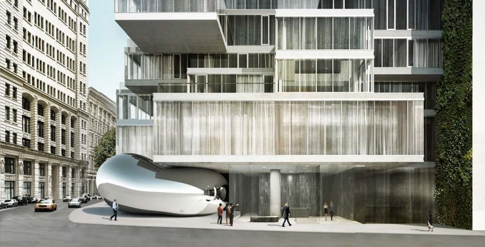 Скульптура Аниша Капура в небоскребе, спроектированном бюро Herzog & de Meuron. Нью-Йорк. Рендер. Фото: © Anish Kapoor