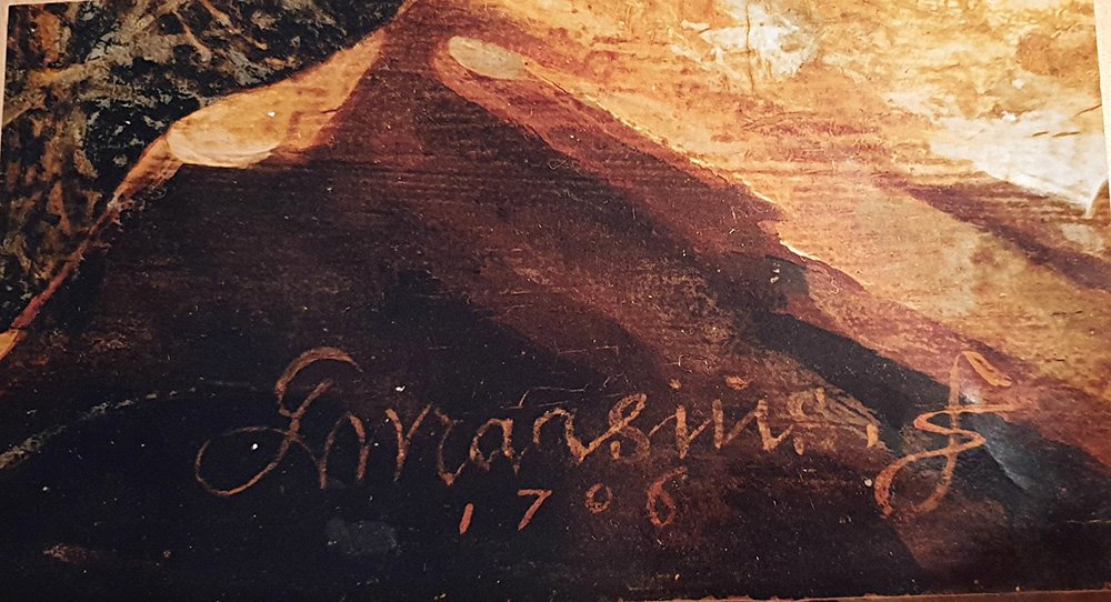 Подпись на пейзаже Геррита Маса. Фото: Всероссийский музей А.С.Пушкина