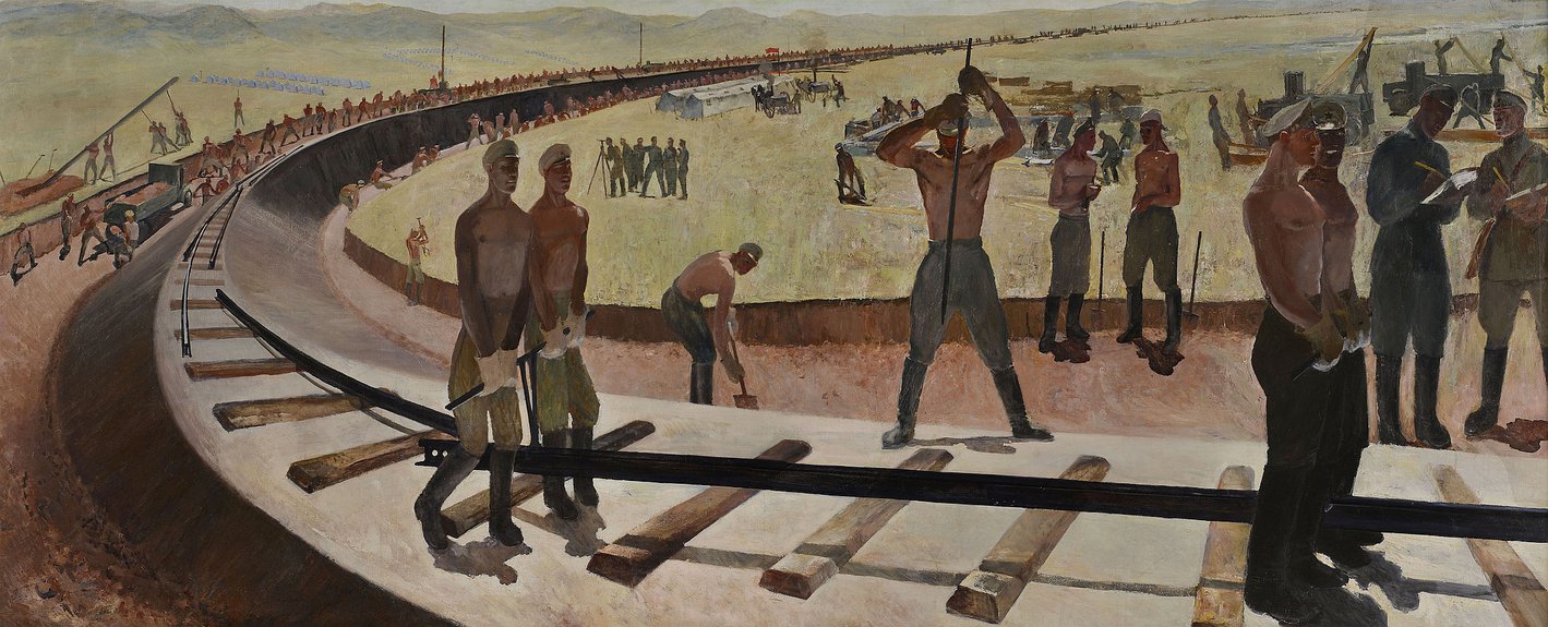 Кузьма Николаев. Прокладка железнодорожного пути в Магнитогорске. 1930 г. Государственный музейно-выставочный центр «РОСИЗО»