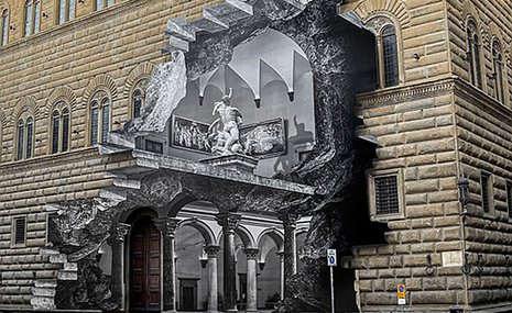 Cтрит-арт-художник JR создал оптическую иллюзию на палаццо Строцци