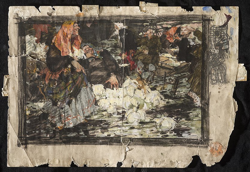 До реставрации. Николай Фешин. Эскиз к картине «Капустница». 1907–1909