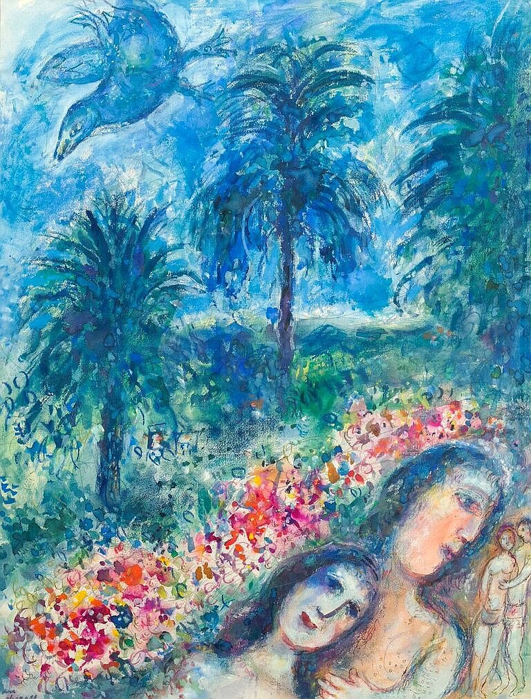 Марк Шагал (1887-1985), “Любовники", гуашь, пастель и карандаш на бумаге, 76.1 x 56.5 cm, $700,000–850,000