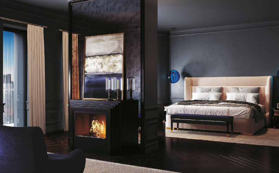 Мастер-спальня с дровяным камином. Фото: Carré Blanc
