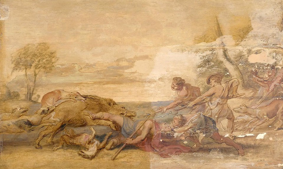 Картина Питера Пауля Рубенса «Гибель Адониса» в начале реставрации. Фото: Princeton University Art Museum