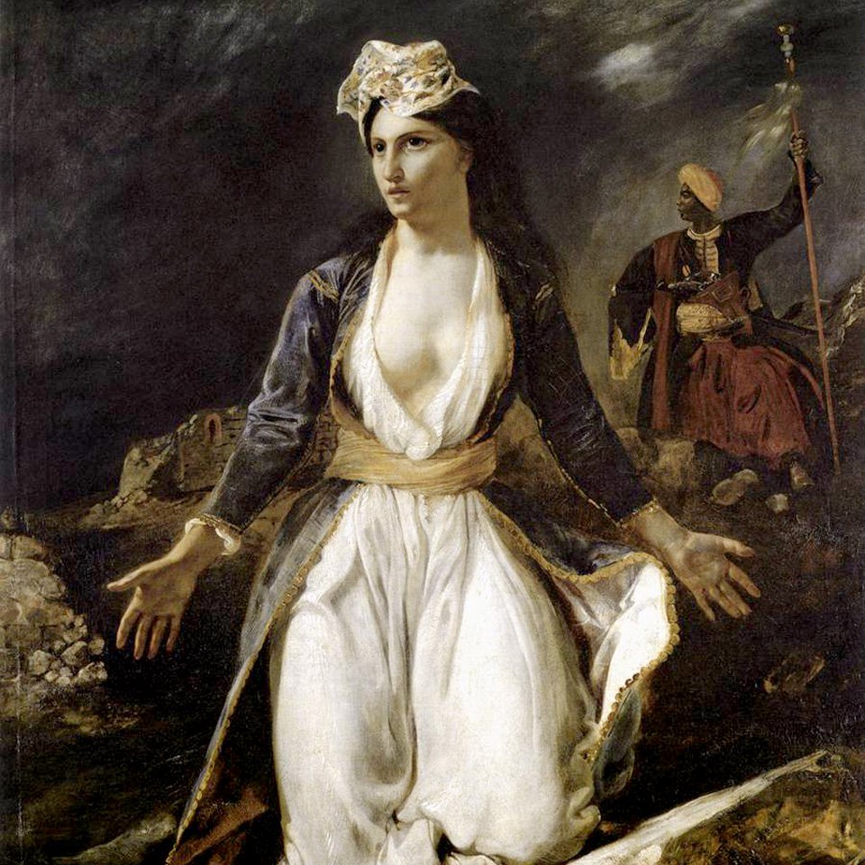 Картина Эжена Делакруа "Греция на руинах Миссолонги" (1826). Фрагмент. На картине изображена осада, которая привела к гибели 2750 человек и порабощению женщин и детей. Фото: Musée des Beaux-Arts de Bordeaux