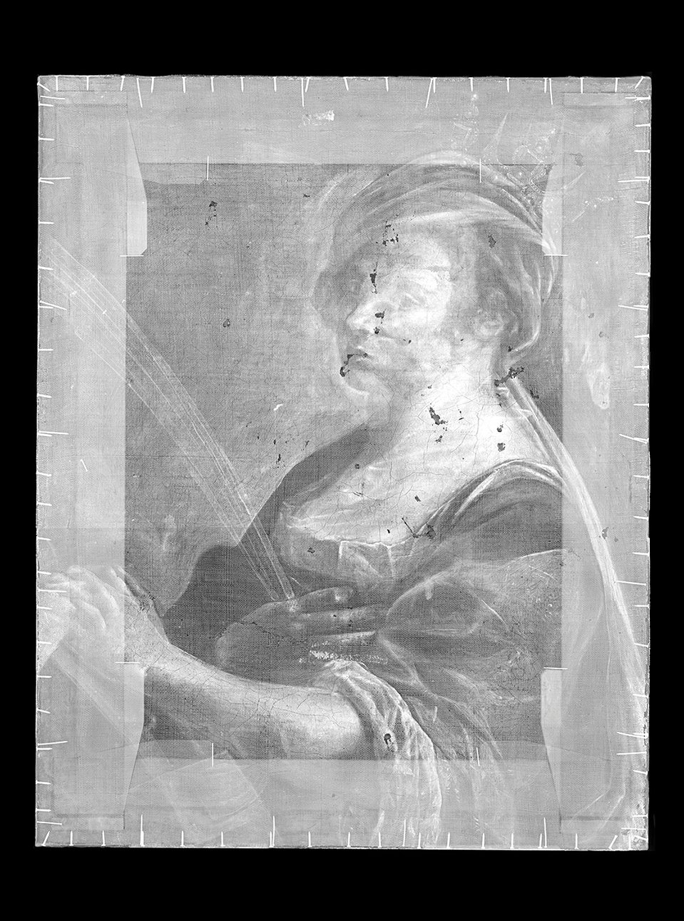 Рентгенограмма позволила увидеть, что на картине «Святая Екатерина Александрийская из Галереи Уффици поза святой первоначально была ближе к более раннему автопортрету Джентилески из собрания лондонской Национальной галереи. Фото: Galleria degli Uffizi