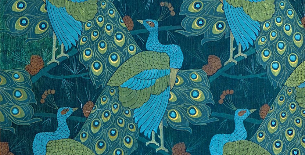 Юлий Страуме (Jūlijs Straume, 1874–1970). Эскиз декоративной ткани «Павлины». Фрагмент. 1906. Коллекция Латвийского Национального художественного музея. Фото: Фото: Normunds Brasliņš
