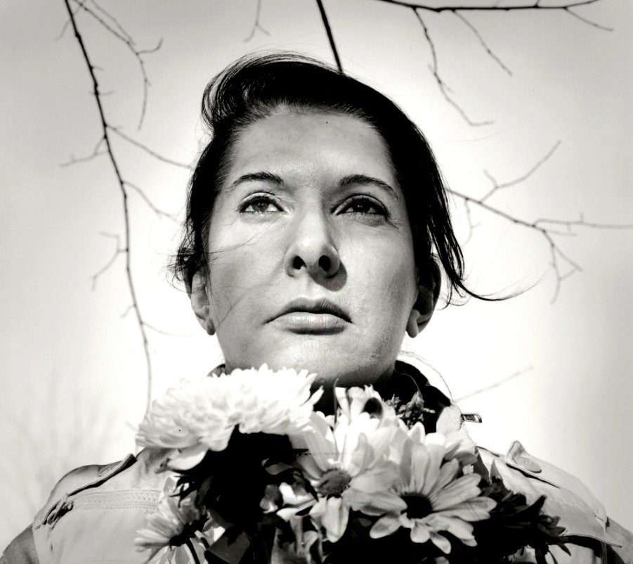 Marina Abramović. Portrait with Flowers. 2009. Black-and-white gelatin silver print; photo: Marco Anelli. © 2010 Marina Abramović. Courtesy the artist and Sean Kelly Gallery/Artists Rights Society (ARS), New York