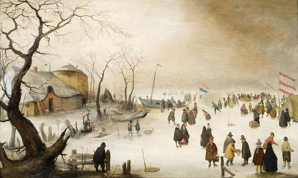 Хендрик Аверкамп. Зимний пейзаж с горожанами и конькобежцами. 1610-е. Фото:  De Jonckheere