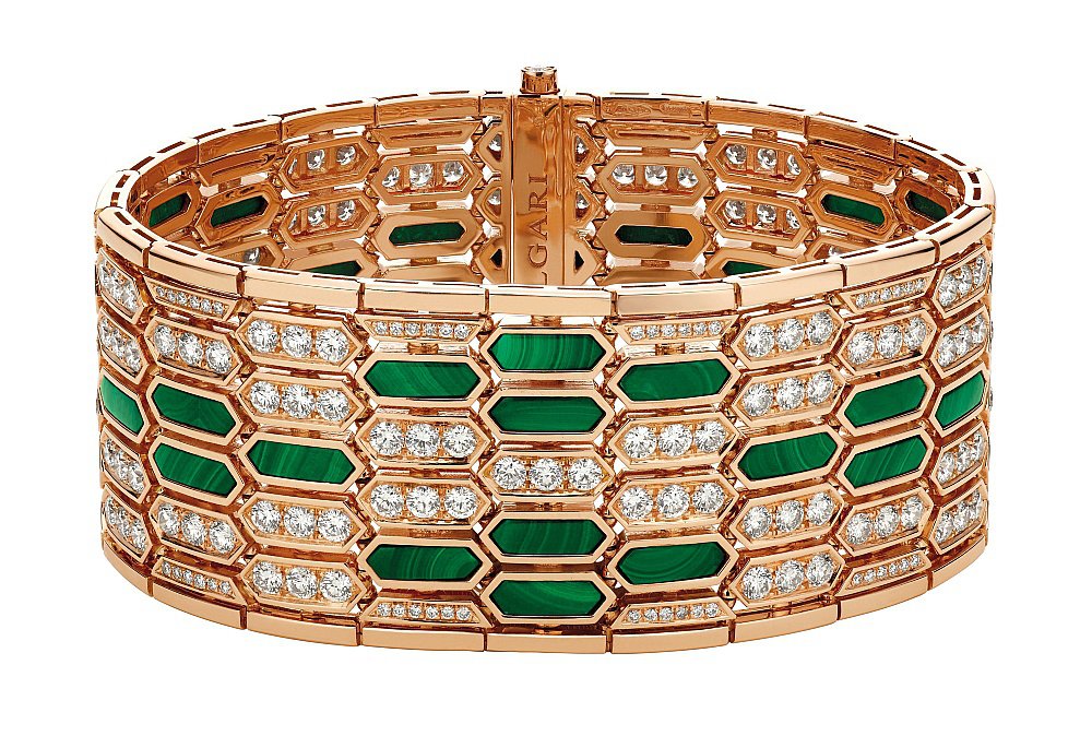 Браслет High Jewellery Serpenti. Розовое золото, малахит, бриллиантовое паве