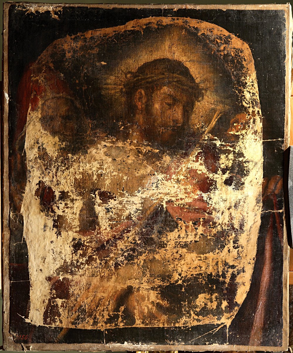 «Се, Человек!» (Ecce Homo) Тициана попала в московский музей из Эрмитажа в 1924 г. В 1927-м ее украли, неаккуратно вырезав из рамы. Нашли картину в 1931-м и с тех пор никогда не выставляли. Фото: ГМИИ им. А.С.Пушкина‎