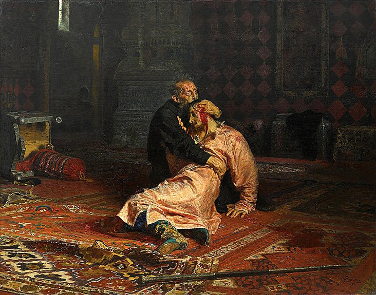 Илья Репин. «Иван Грозный и сын его Иван 16 ноября 1581 года». 1885. Фото: Государственная Третьяковская галерея