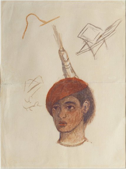 Фрида Кало. Автопортрет в красном берете. 1932.Бумага, цветной карандаш.Музей Долорес Ольмедо