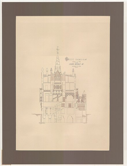 Джоан Алсина. Дворец Гуэля. Фрагмент чертежа. 1910. Литография. К выставке Гауди на Салоне изящных искусств в Париже