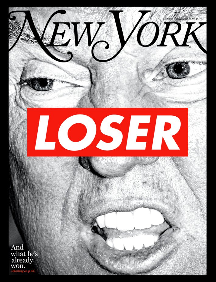 Барбара Крюгер. Обложка номера New York Magazine, посвященного выборам президента США. 31 октября 2016 г. Photograph by Mark Peterson/Redux