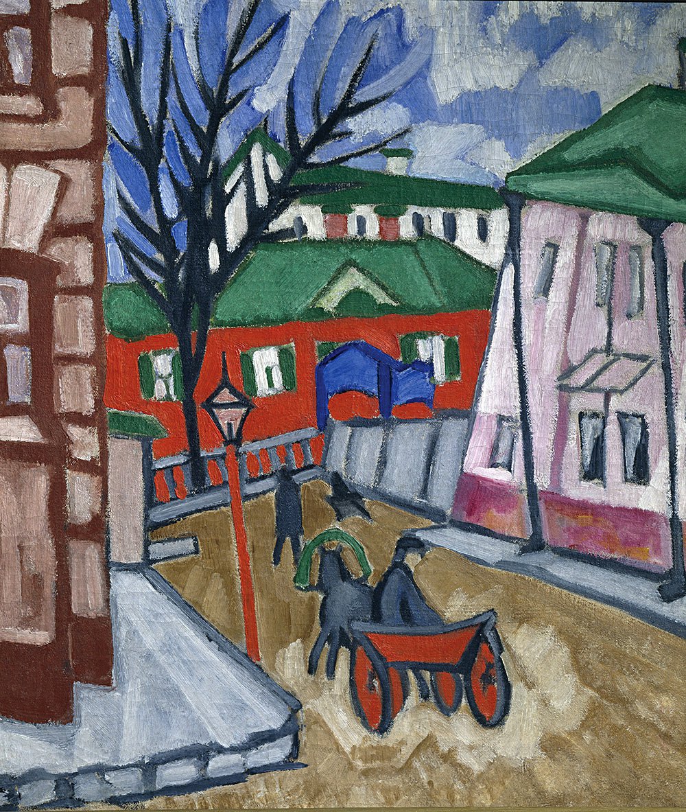 Ольга Розанова. «Пейзаж с извозчиком». 1910. Один из двориков на нынешней Музейной улице. Атрибутировано Алексеем Арескиным