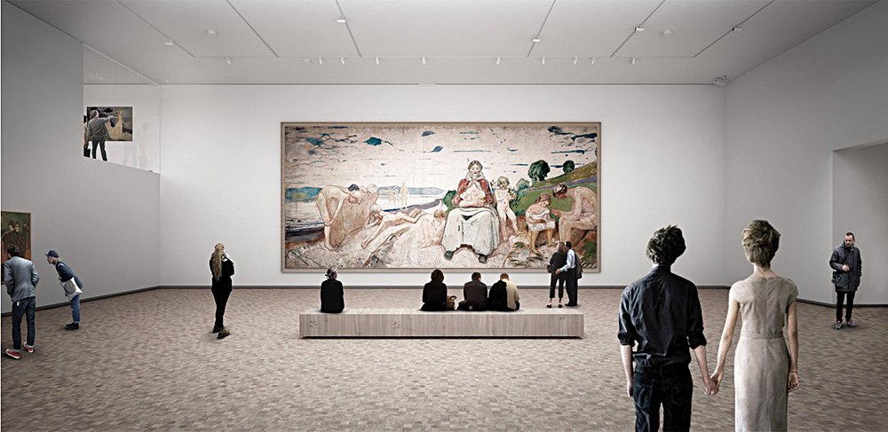 Новый Музей Мунка в Осло. Визуализация экспозиции. Монументальная работа Эдварда Мунка «Альма-матер». Фото: Estudio Herero