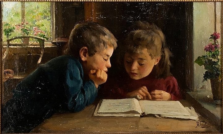 Горохов Иван Лаврентьевич «Дети за чтением книги», 1924 год