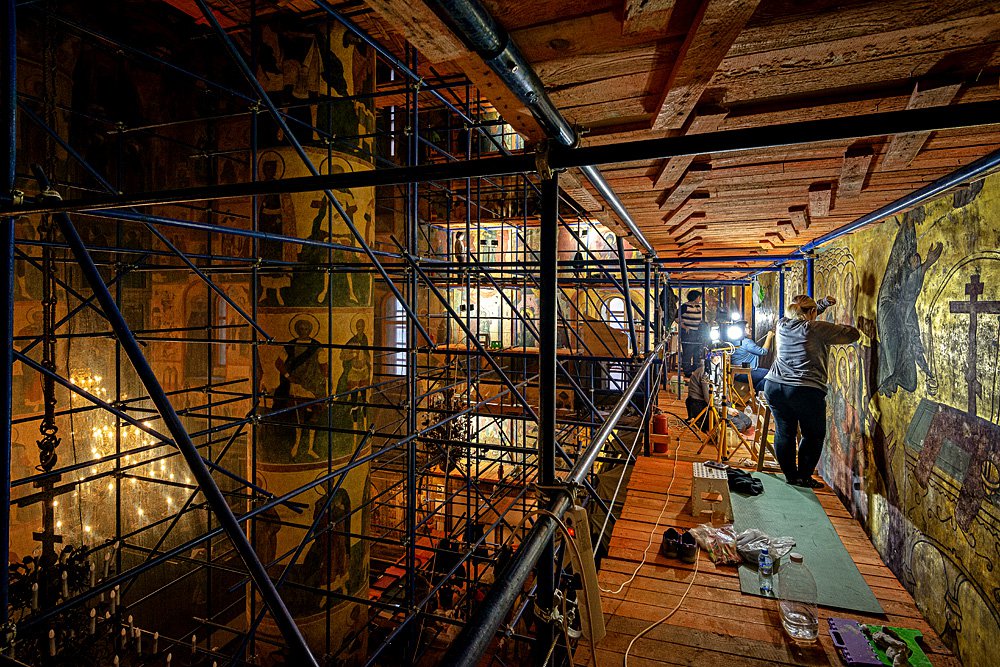 Реставрация росписей Успенского собора. Фото: Музеи Московского Кремля