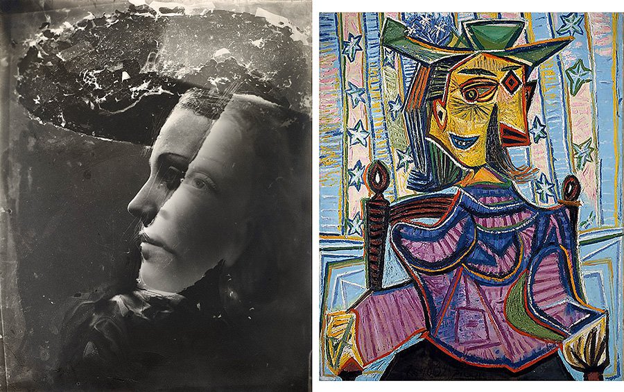 Дора Маар. «Двойной портрет в шляпе». 1936–1937. Фото: Dora Maar/Artists Rights Society (ARS)/ADAGP/Cleveland Museum of ArtПабло Пикассо. «Дора Маар в кресле». 1939. Фото: estate of Pablo Picasso/Artists Rights Society (ARS)