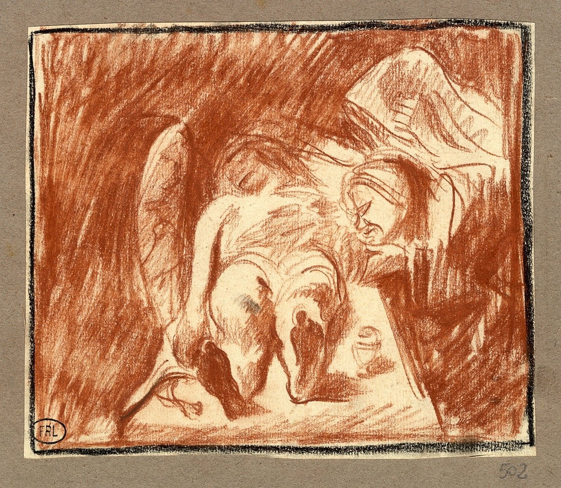 Роберто Лонги. Оплакивание. Бумага, масляная пастель. Рисунок с картины Орацио Борджанни из коллекции Лонги