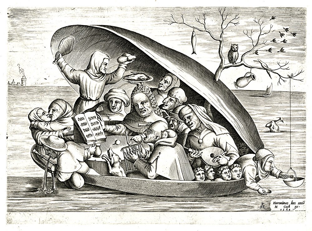 Питер ван дер Хейден. «Лодка в виде раковины мидии»  (по мотивам Иеронима Босха). 1562. Фото: KBR – print room, s.iv 2070
