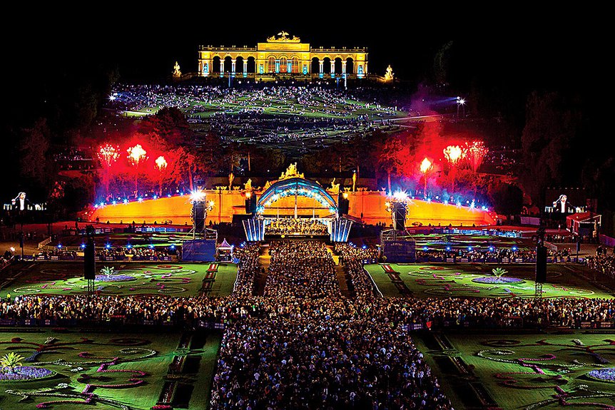 Ежегодный летний ночной концерт Венского филармонического оркестра в саду императорского дворца Шёнбрунн. Фото: Richard Schuster