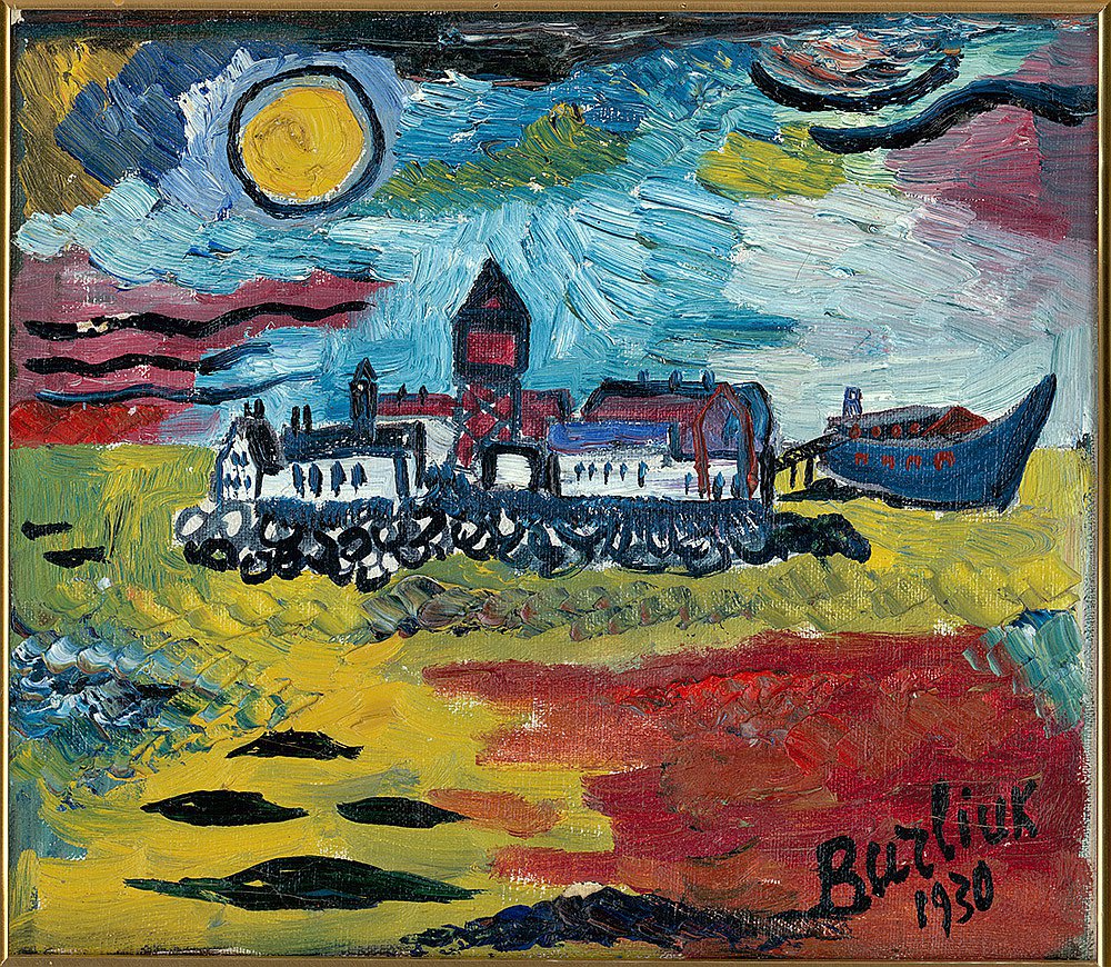Давид Бурлюк. Корабль в порту. 1930. Холст, масло. 25,5 х 29 Московский музей современного искусства