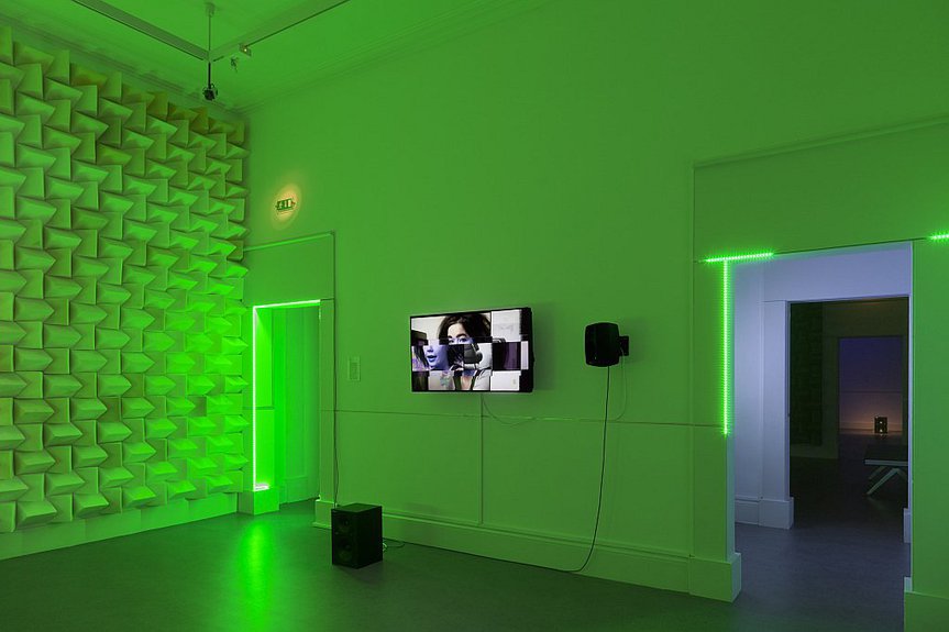 Haroon Mirza, The System, 2014, dimensions variable, Foam, LEDs, specially built multi-media player, electronics, speakers, 3 channel video, Eileen Gray ephemera from The Irish Museum of Modern Art, Courtesy hrm199 Ltd.; Photo: Davey Moore
