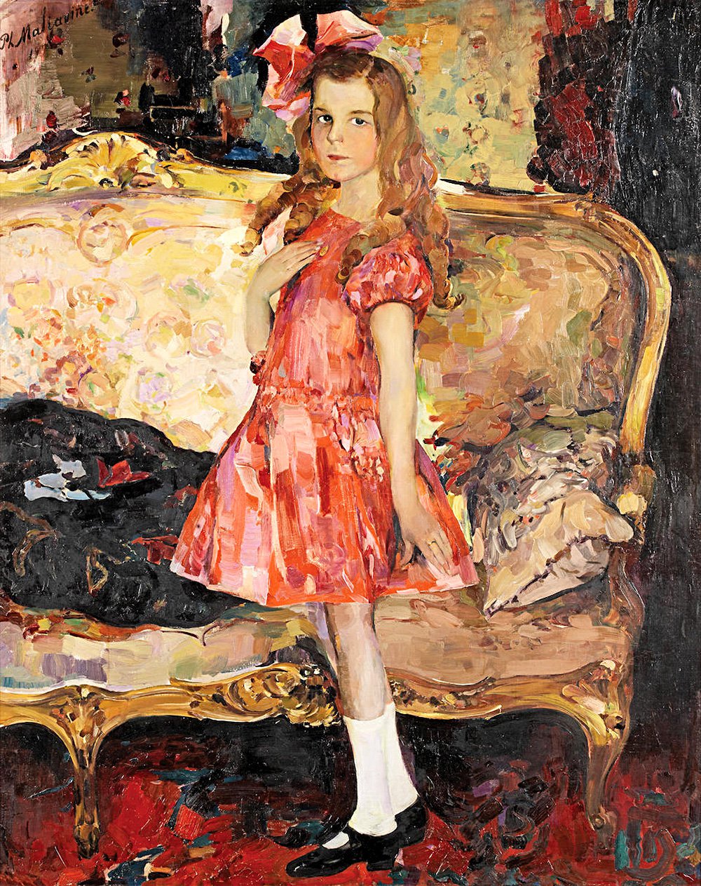 Филипп Малявин. «Портрет девочки в розовом платье». 1910-е. Русские торги, Лондон, 5 июня 2019 г. Эстимейт £300–500 тыс. Фото: Bonhams