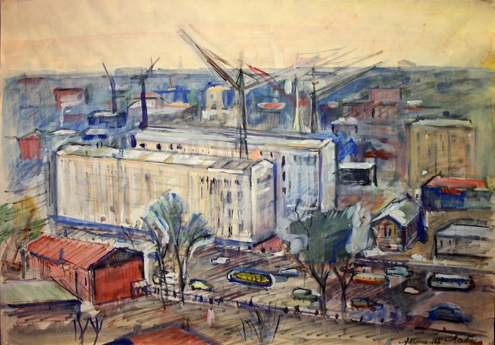 Александр Лабас. «Строят дома». 1953. Из серии «Москва». Галерея «Элизиум»