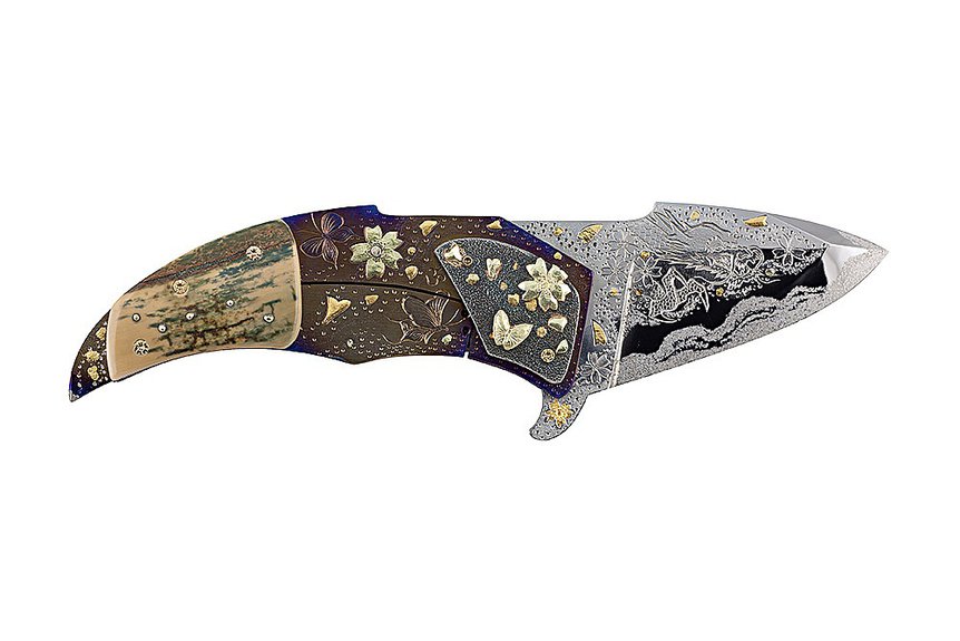 Kasugai. Нож складной «Сакура, бабочки и дракон»