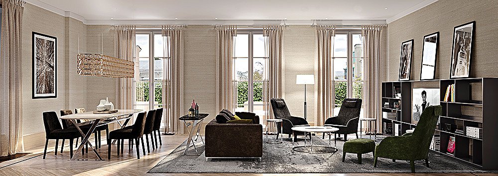 Столовая и гостиная одной из резиденций комплекса Bvlgari Hotel & Residences Bvlgari. Фото: Bvlgari