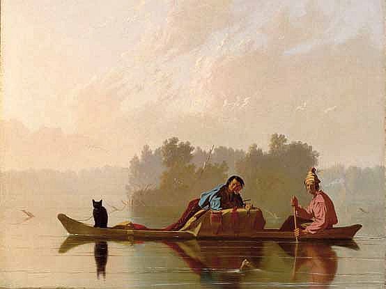 Самая знаменитая работа Бингема: Торговцы пушниной спускаются по Миссури (1845) из Метрополитен-музея