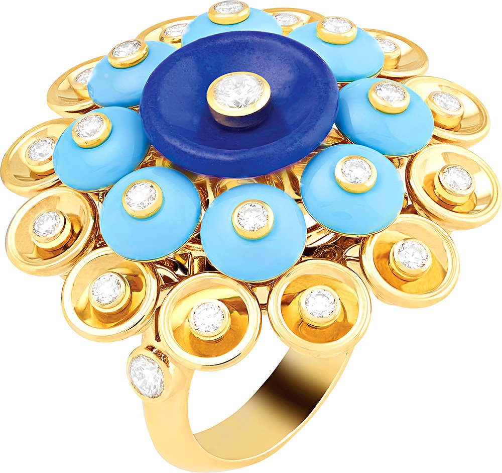 Кольцо из обновленной коллекции Bouton d’оr. Золото, бриллианты, бирюза, лазурит