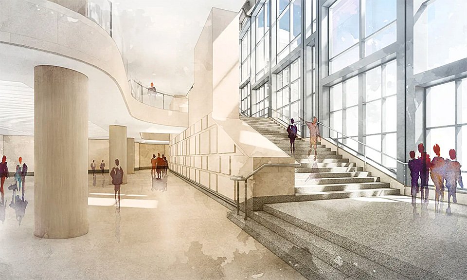 После окончания работ в вестибюль будет проникать гораздо больше естественного света. Фото: Seldorf Architects