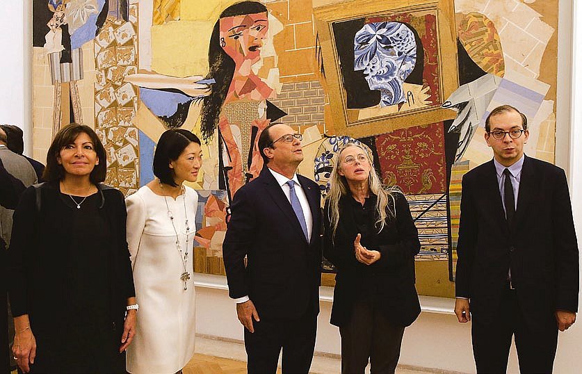 Церемония открытия (справа налево): президент музея Лоран Ле Бон и Анна Бальдассари с президентом Франции Франсуа Олландом и министром культуры Франции Флер Пеллеран