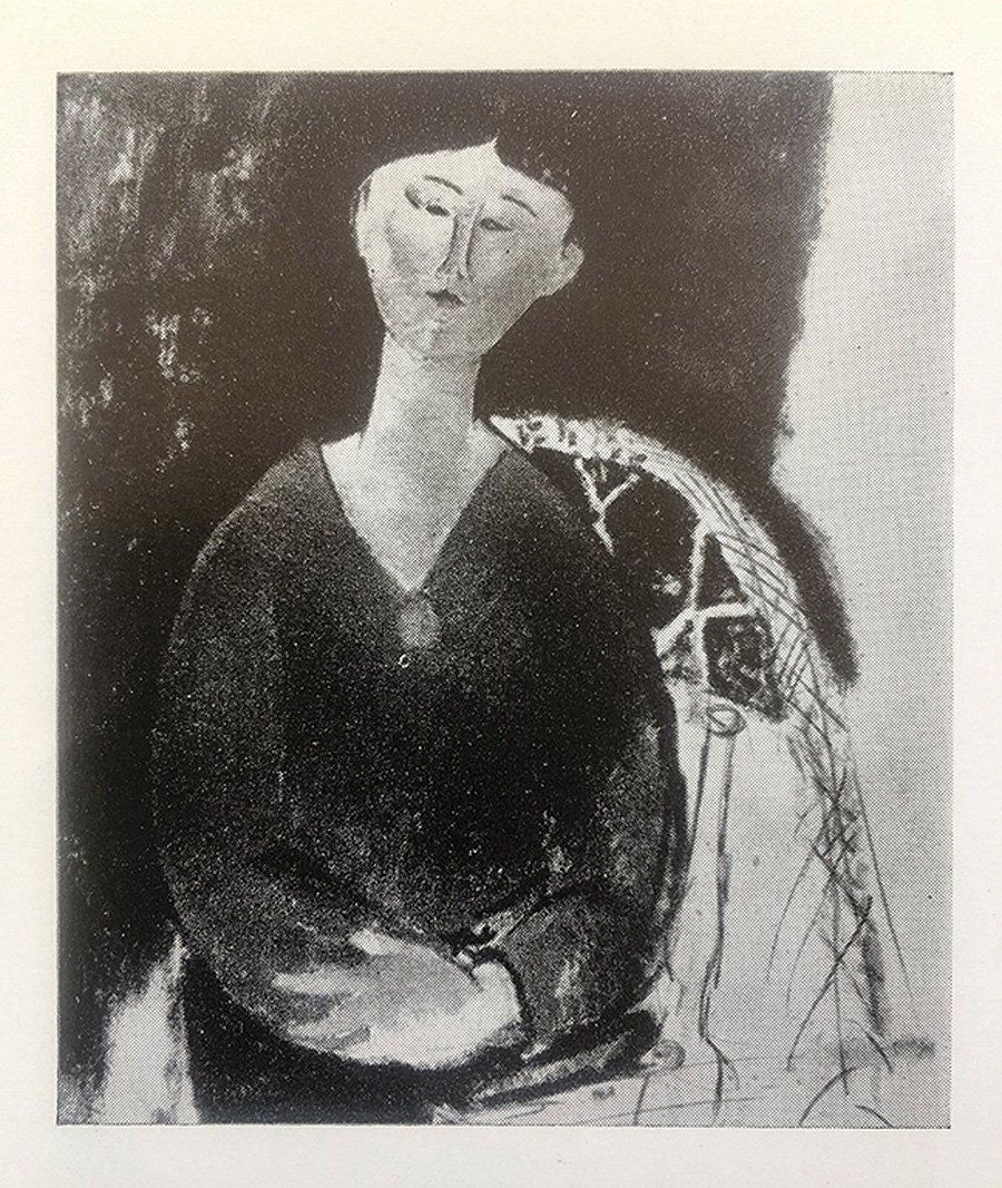 Фоторепродукция (1953) работы Амедео Модильяни «Портрет Беатрис Гастингс, сидящей на стуле» из каталога Амброджо Черони. Фото: Gualtieri di S