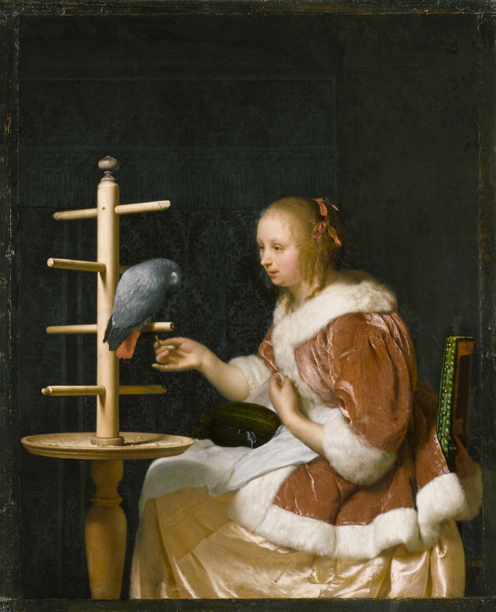 Франс ван Мирис (1635–1681). «Молодая женщина, кормящая попугая». 1663. Фото: The Leiden Collectio