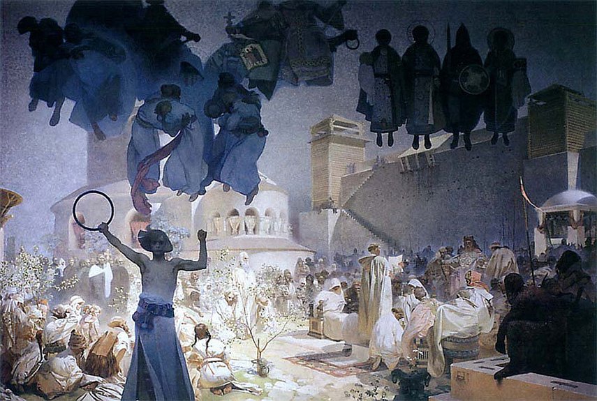 Альфонс Муха. Ведение Славянской литургии, 1912. © alphonsemucha.ru