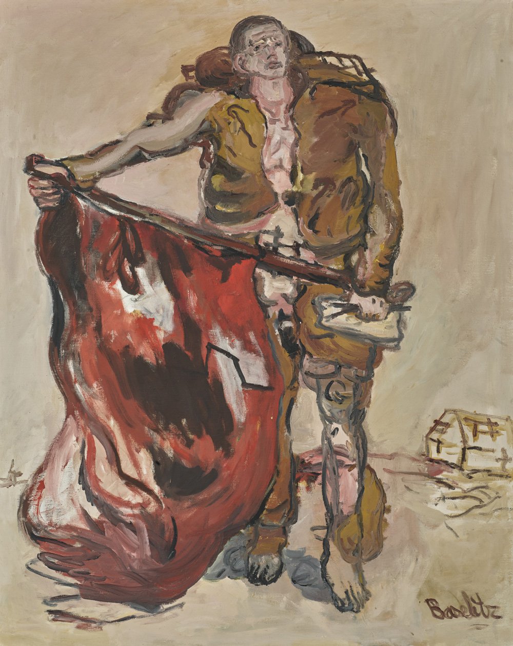 Георг Базелиц. «С красным флагом». 1965. Courtesy of Sotheby'