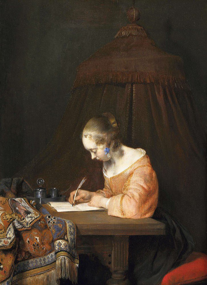 Герард Терборх. «Девушка, пишущая письмо». Ок. 1655–1656. Courtesy of  Mauritshui