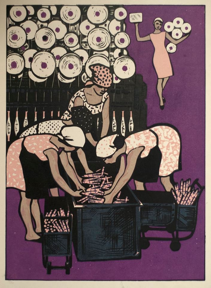 Б.А.Аверьянов, И.Л.Шкубер. «Ситцы». 1960-е. Цветная линогравюра. Частное собрание. Фото: Музей Москвы