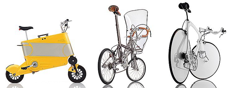 Слева направо: Skoot International Ltd., 2001. Starting price € 400; One Off Moulton Special, 1991. Starting price € 6,000; Bianchi C-4 project, 1988. Starting price € 5,000