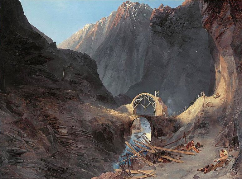 Carl Blechen. Building the Devil's Bridge, 1830