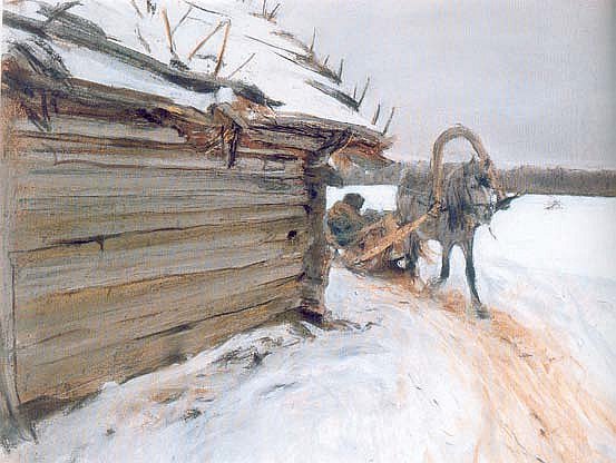 Валентин Серов. Зимой. 1898. Картон, пастель, гуашь. Государственный Русский музей