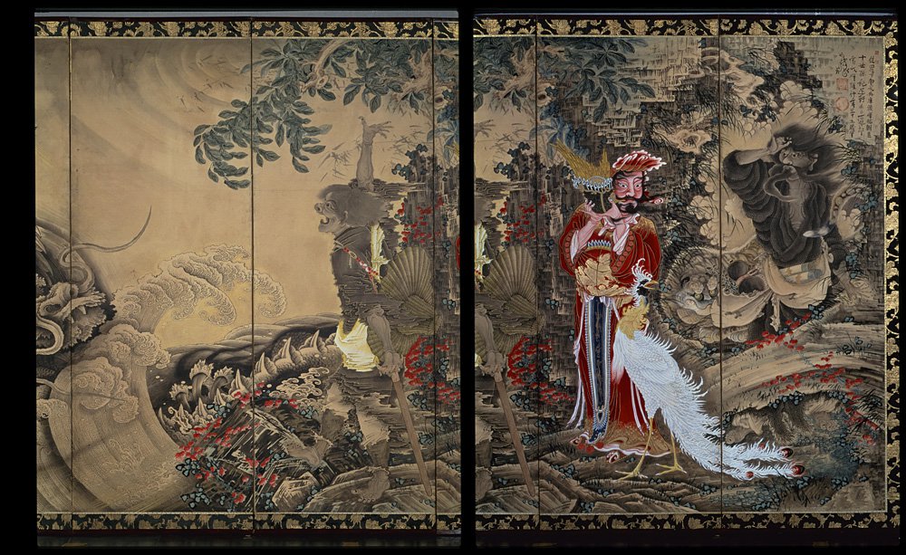 Сога Сёхаку (1730–1781). «Даосские бессмертные». Пара шестистворчатых ширм. Фото: Собрание Агентства по культуре Японии